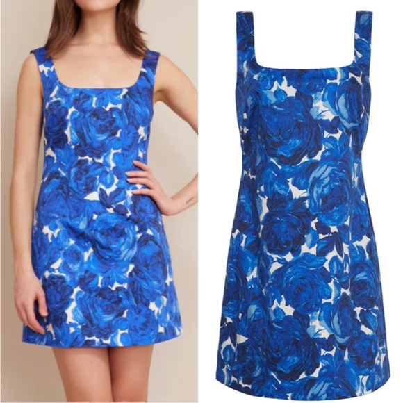 BEST Cara Cara Sandra Square-Neck Mini Dress ALine Floral Garden Navy Blue Party